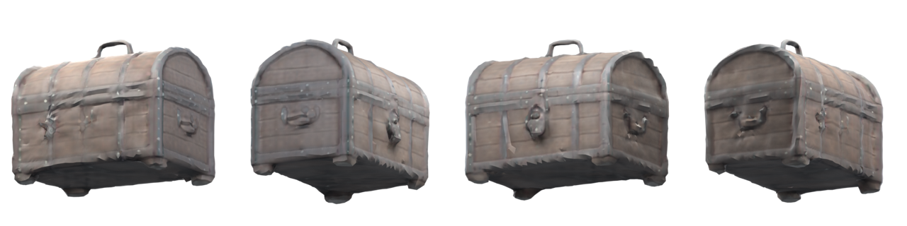 a treasure chest rendered from four angles in Blender