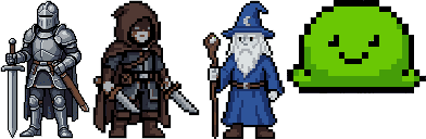 four pixel-art characters sharing one palette