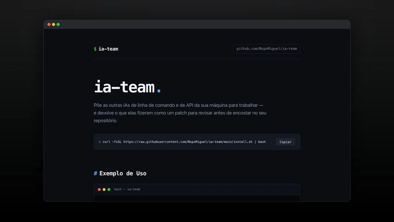 ia-team project interface and command-line workflow