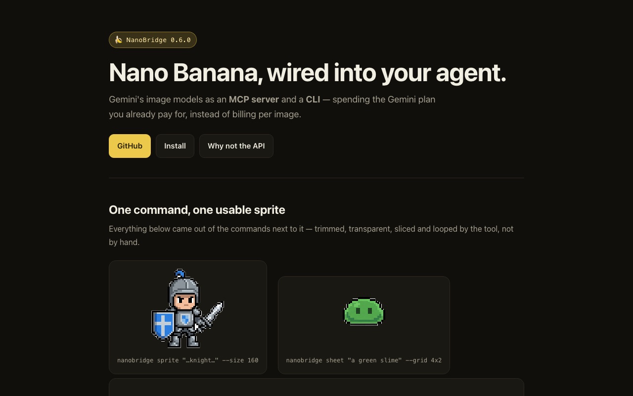 NanoBridge project showing generated sprites and image tooling